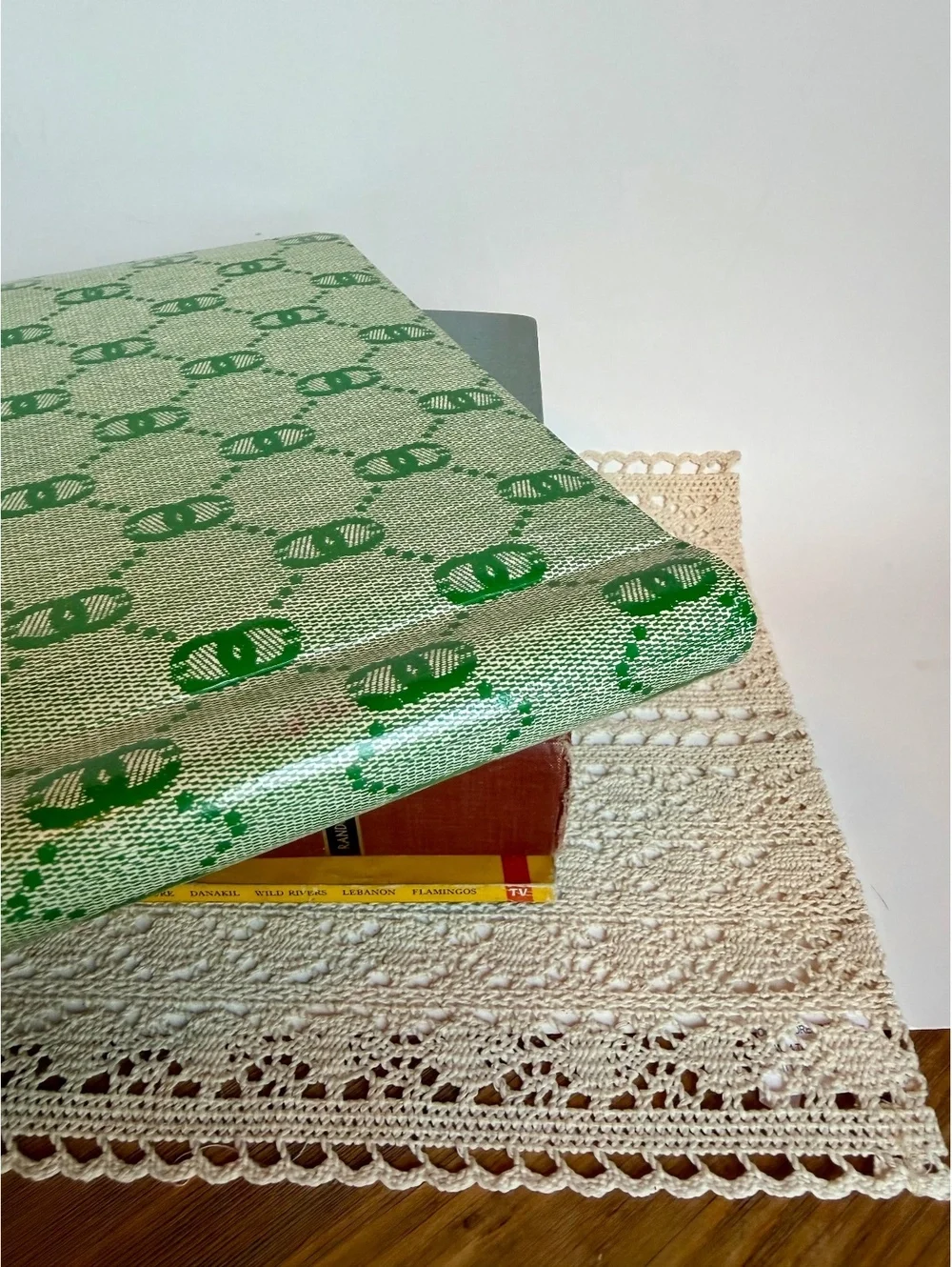 Vintage Green Geometric Dry Mount Photo Album Spiral Bound Retro Photo Book